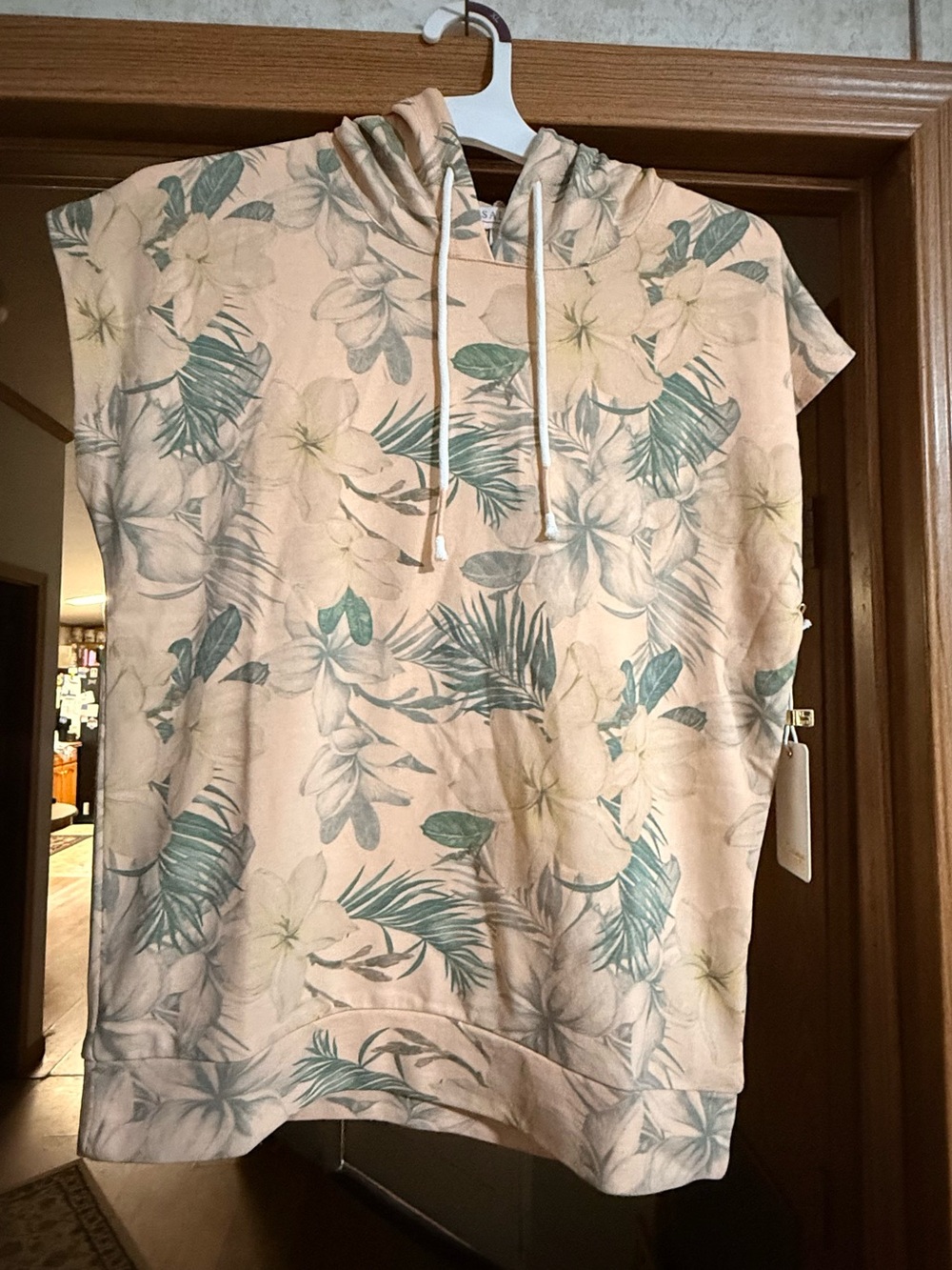 P.J. Salvage Coral Tint Hoodie with Green Leaf Print